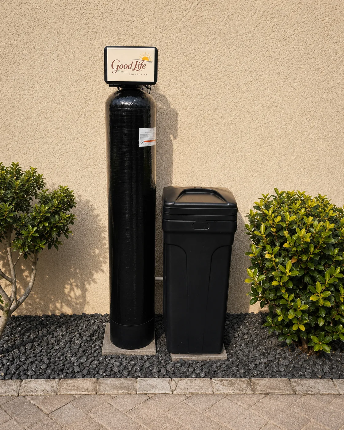 Good Life Collective single-tank whole-home system with brine tank installed at a Florida home