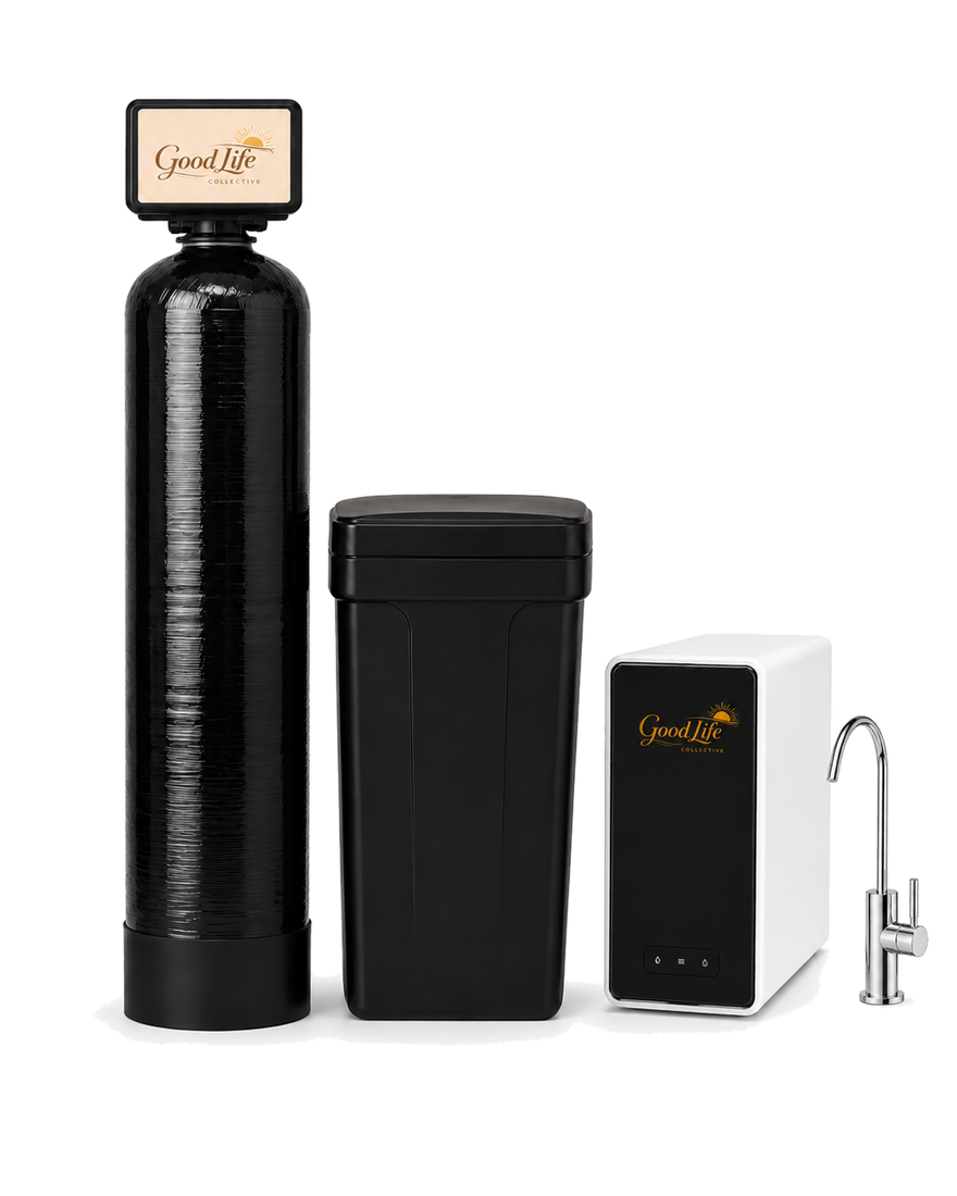 Branded Good Life Collective whole-home water system package with softener brine tank and under-sink reverse osmosis unit