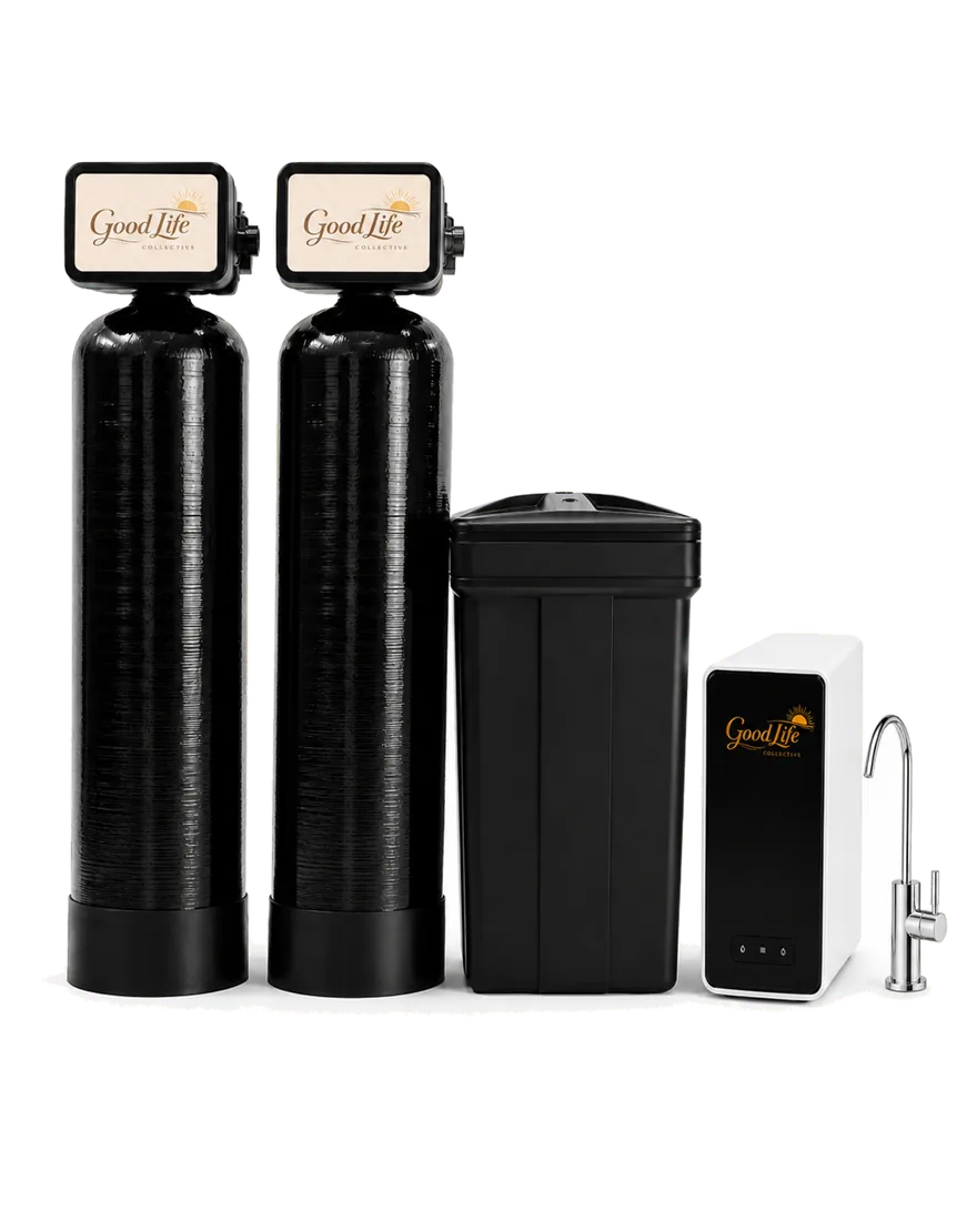 Branded Good Life Collective premium dual-tank whole-home water system with softener brine tank and under-sink reverse osmosis unit